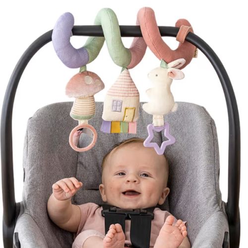 Itzy Ritzy Spiral Car Seat & Stroller Activity Toy - Stroller & Car Seat Toys for Ages 0 Months and Up - Hanging Toys Include Dangling Ring, Mirror and Textured Ribbons (Pastel Rainbow)