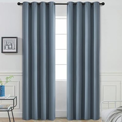 Yakamok 84 Inch Length Blackout Curtains for Bedroom, Room Darkening Thermal Insulated Solid Grommet Panels for Living Room(52Wx84L, Stone Blue, 2 Panels)