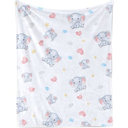 Elephant Throw Blanket for Girls, Soft Cute Elephant Plush Flannel Blanket for Toddler, Pink Elephant Baby Cozy Fuzzy Blanket for Boys Kids Gift Couch Bed Sofa Nursery Decor, 40 x 50 Inch
