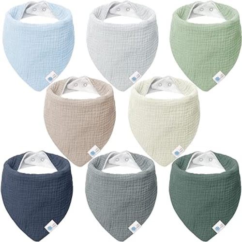 Lulumoon Muslin Baby Bibs 100% Cotton Baby Bandana Drool Bibs for Teething and Drooling, 8 Pack, Seashore