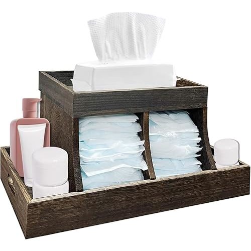 Diaper Caddy Organizer, Durable Wooden Changing Station Table Diaper Organizer, Baby Nursery Organization Diaper Storage for Wipe Dispenser, Wipe Warmer and other Diapering Essentials, can03
