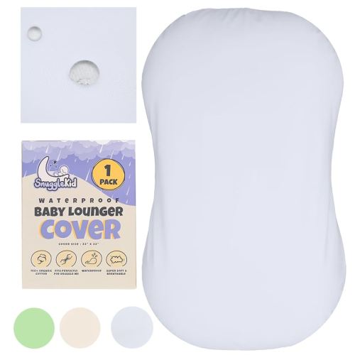 100% Waterproof Baby Lounger Cover - 2-Ply Organic Cotton Slipcovers Keep Your Lounger Clean & Your Baby Comfy - Machine Washable - (Lounger Not Included) - Gray