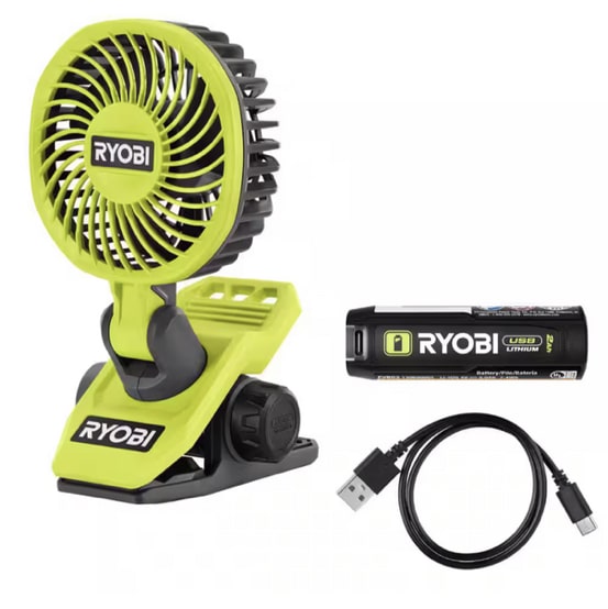 RYOBI USB Lithium Clamp Fan Kit with 2.0 Ah USB Lithium Battery and Charging Cable FVF51K