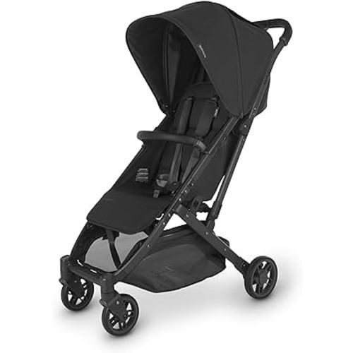 UPPAbaby Minu V2 Travel Stroller/Lightweight, Portable Design/One-Hand Fold/Shoulder Strap and Leather Bumper Bar Included/Jake (Charcoal/Carbon Frame/Black Leather)