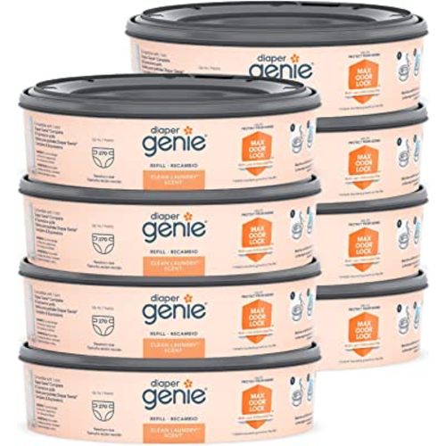 Diaper Genie Bags Refills 270 (Pack of 8) Clean Laundry Scent | Diaper Pail Refills with Max Odor Lock | Holds up to 2160 Newborn Diapers