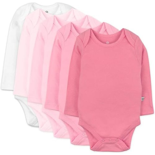 HonestBaby Long Sleeve Bodysuits Multipack Organic Cotton for Infant Baby Girls - 0-3 Months - 5-pack Pink Ombre