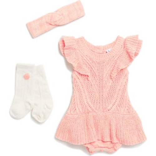 Sweater Knit Skirted Romper, Headband & Socks Set