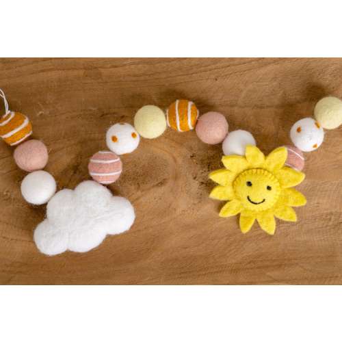 Sunshine Garland | Summer Garland | Clouds and Sun Garland | Felt Sun | Felt Clouds | Happy Day Decorations | Yellow and Peach decor