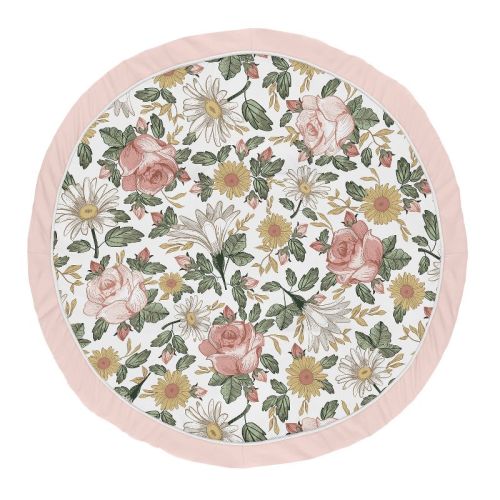 Sweet Jojo Designs Girl Baby Tummy Time Playmat Vintage Floral Pink Green And Yellow