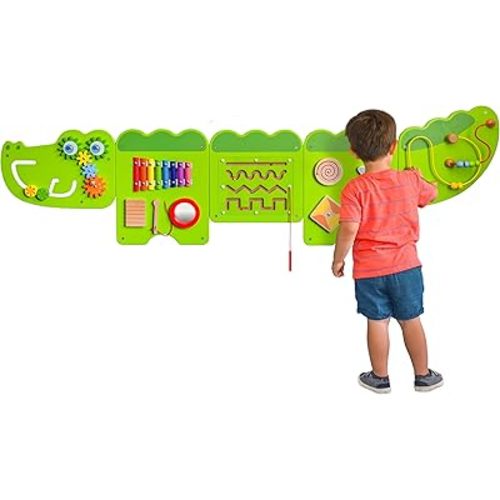 SPARK & WOW Crocodile Activity Wall Panels | Light Green | Ages 18m+ | Montessori Sensory Wall Toy | 9 Activities| Busy Board Toys for Toddlers