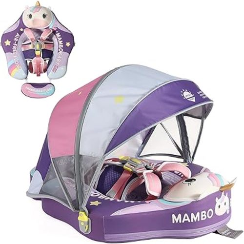 Mambobaby Float Deluxe Baby Pool Float: Safe & Comfortable Swim Trainer for Infants & Toddlers, Non-Inflatable Design, UV Protection Canopy, Fun Water Experience for Ages 3-24 Months
