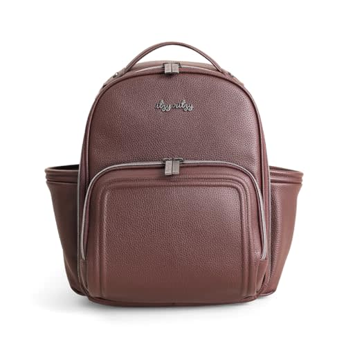 Itzy Ritzy Mini Diaper Bag Backpack – Chic, Compact Mini Plus Backpack with Changing Pad, 10 Pockets (6 Internal, 4 External), Grab-Top Handle & Rubber Feet (Espresso)