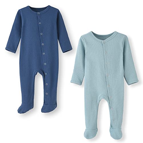 ACESTAR Newborn Baby Footed Pajamas with Mitten Cuffs - Cotton Snap-Up Baby Sleepers for Sleep and Play Footies 0-12 Months