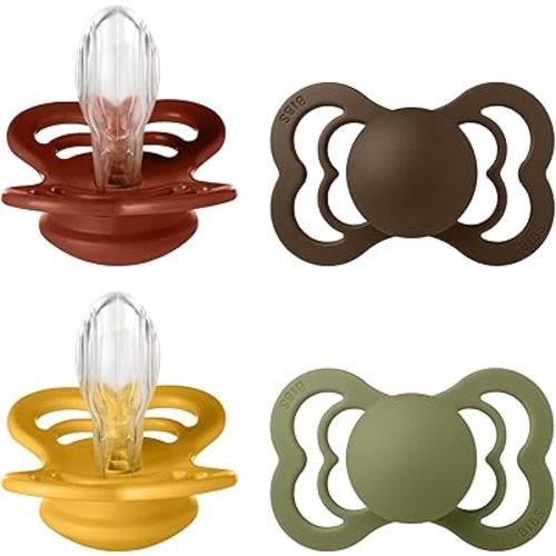 BIBS Supreme Pacifier 4-Pack, BPA Free Dummy Pacifier, Symmetrical Nipple. Silicone, Made in Denmark, Size 2 (6-18 Months), Mocha Mix
