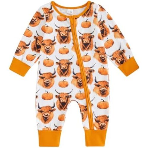 FIOMVA Baby Boy Girl Halloween Outfit Newborn Boo Pumpkin Romper Infant Long Sleeve Jumpsuit Western Fall Winter Clothes