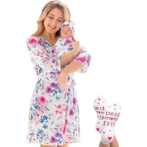 ECO BABY Mommy and Me Robe and Swaddle Set | Maternity Robe and Matching Baby Set for Girl, Boy | Hospital Labor and Delivery