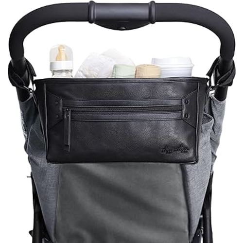 Itzy Ritzy Adjustable Stroller Caddy/Organizer - Stroller Organizer Bag Featuring Front Zippered Pocket, 2 Built-in Interior Pockets & Adjustable Straps to Fit Nearly Any Stroller (Black)