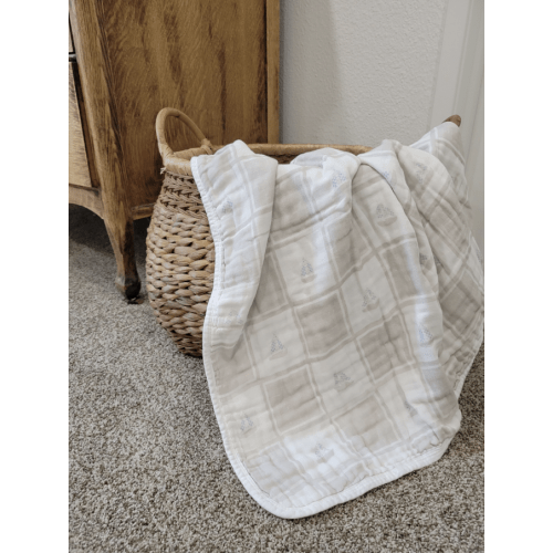 Quilted Sailboats 6 Layer Gauze Blanket
