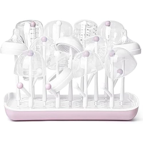 Termichy Baby Bottle Drying Rack, Large Capacity Baby Bottle Rack for Bottles, Dry Rack with Removable Water Tray(Pink)