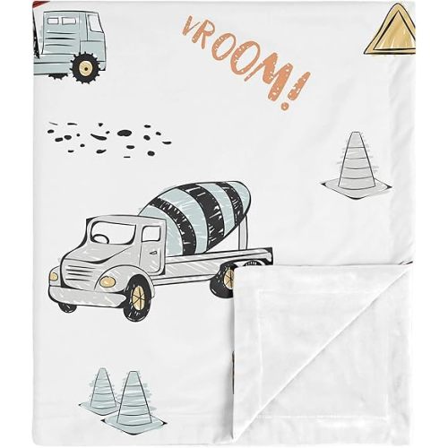 Sweet Jojo Designs Construction Truck Baby Boy Receiving Security Swaddle Blanket for Newborn or Toddler Nursery Car Seat Stroller Soft Minky - Grey Yellow Orange Red and Blue Transportation