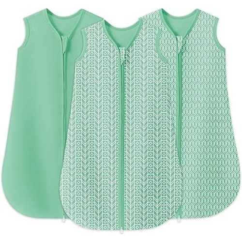 SWEET DOLPHIN Baby Sleep Sack 6-12 Months - 100% Cotton 2-Way Zipper TOG 0.5 Infant Wearable Blanket, Newborn Essentials Toddler 3 Pack Sleeping Sacks - Green