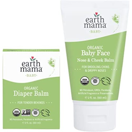 Earth Mama Top to Bottom Skin Care Bundle | Organic Diaper Balm + Baby Face Nose & Cheek Balm