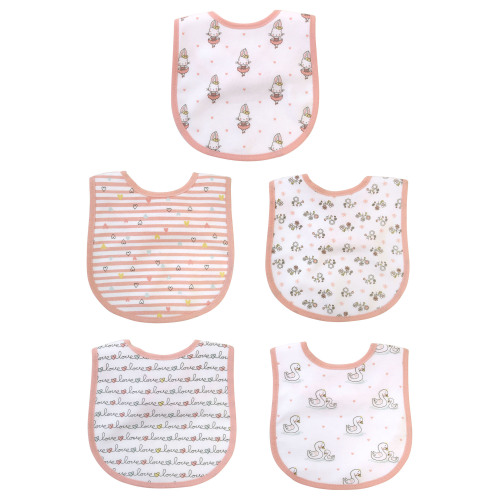 Parent's Choice Girl Pink & White Print 5 Pack Bib