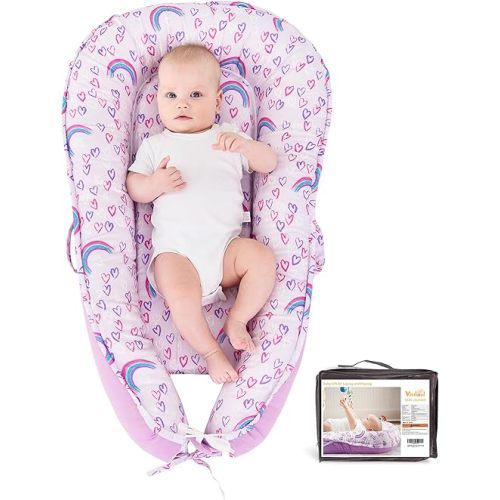Viviland Baby Lounger for Newborn, Soft Breathable Snuggle Me Lounger Fits 0-24 Months Newborn Infant, Rainbow