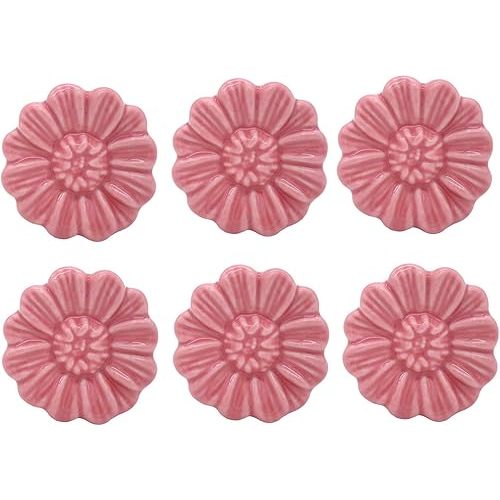 6PCS Vintage Floral Daisy Ceramic Dresser Drawer Knobs Elegant Cabinet Cupboard Door Hardware Pull Handles w/Screws Pink