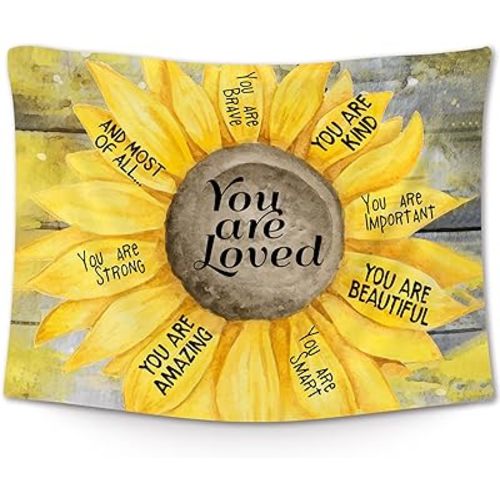 XLDLIOO Inspirational Sunflower Wall Tapestry, Retro Motivational Wall Tapestry Hanging for Bedroom, Rustic Sunflower Floral Tapestries Decor Art for Home Living Room 40x30in