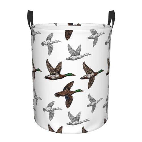 Laundry Basket Mallard Duck Room Decor,Round Laundry Hamper Waterproof Dirty Clothes Hamper Collapsible Laundry Baskets With Handles,Toy/Clothes Storage Basket For Home Dorm Bathroom Decor