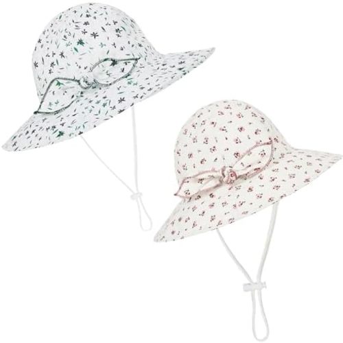 2 Pack Baby Sun Hat Newborn Sun Hat UPF 50+ Sun Protection Infant Sun Hat Wide Brim Baby Girl Cute Beach Hats for Baby