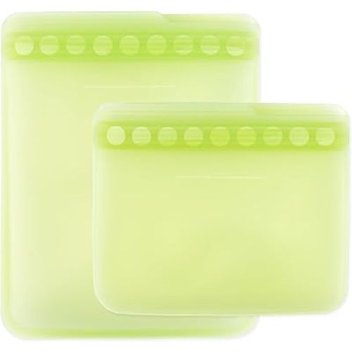 Bumkins Silicone Reusable Sandwich and Snack Bags, Storage, Food Prep, Lunch Bag, Washable Zip Bag, Microwave, Freezer and Dishwasher Safe, Travel, Leak Resistant, Sticky Lining Locks Out Air (Green)