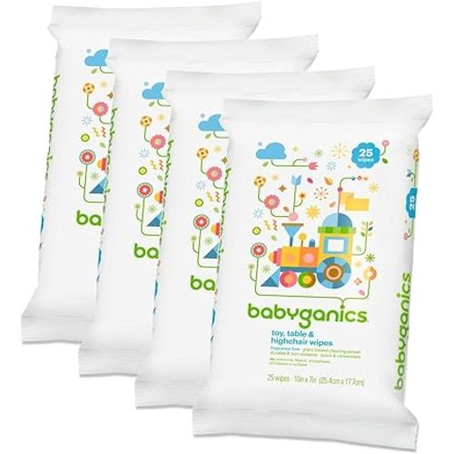 Babyganics Toy, Table & Highchair Wipes, 25 Count, 4 Pack