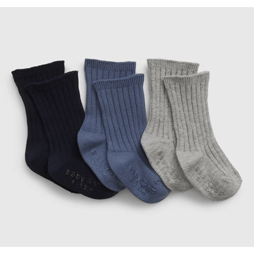 Baby First Favorites Organic Cotton Crew Socks (3-Pack) in bainbridge blue, size: 6-12 M