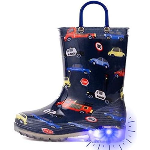 Outee Toddler Kids Adorable Lightwight Waterproof Rain Boots Light Up by Steps