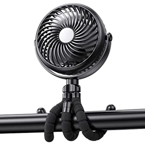 Car Seat Fan - 5000mAh Battery Operated Baby Stroller Fan with Flexible Tripod - 360 Degree Rotatable Portable Clip on Fan for Tent Crib Golf Cart Bike Treadmill (Black)