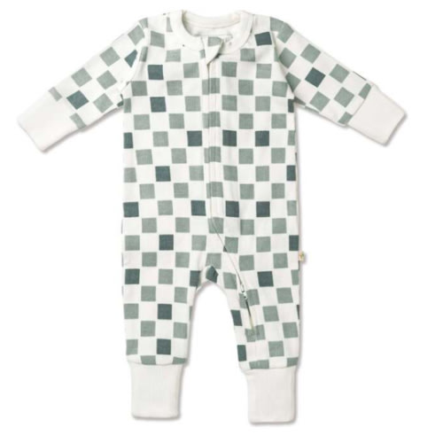 Organic 2-Way Zip Romper, Chequered - Makemake Organics | Maisonette