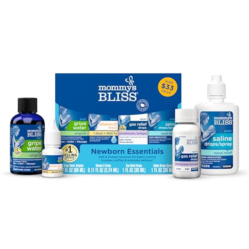 Mommy's Bliss Newborn Essentials Gift Set, Includes Gripe Water, Baby Vitamin D/Gas Drops and Gentle Saline Drops/Spray