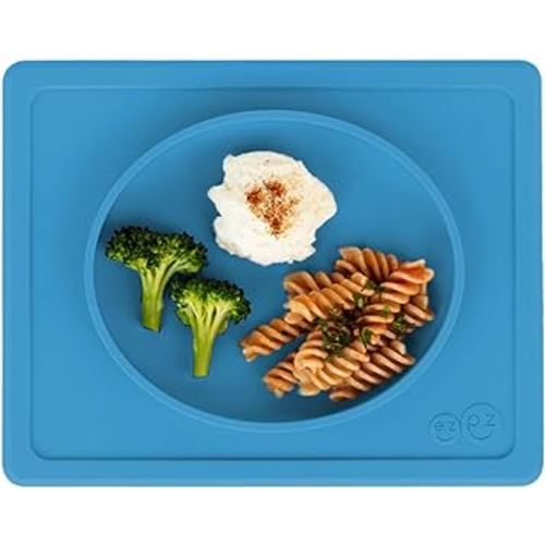 ezpz Tiny Plate - Suction Plate with Built-in Placemat (Blue)