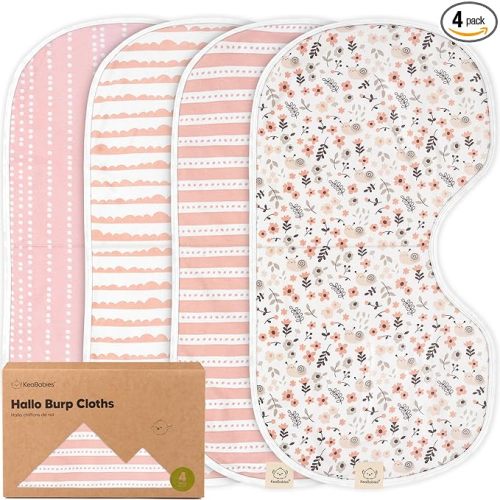 KeaBabies 4-Pack Baby Burp Cloths Baby Girl, Boy - Organic Cotton Burp Cloth, Extra Large, Absorbent, Soft Burping Cloths & Bibs Set for Babies, Newborn Burp Clothes, Thick Burp Rags (Sweet Charm)