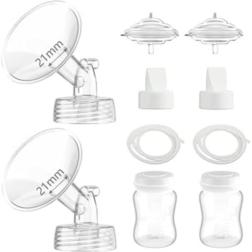 Pump Parts Compatible with Spectra S1/S2/9Plus Breastpump, 2Set Replacement Parts Include Flange,Duckbill Valve,Backflow Protector,Tube,Bottle, Not Original Spectra Accessories (21mm Flange)
