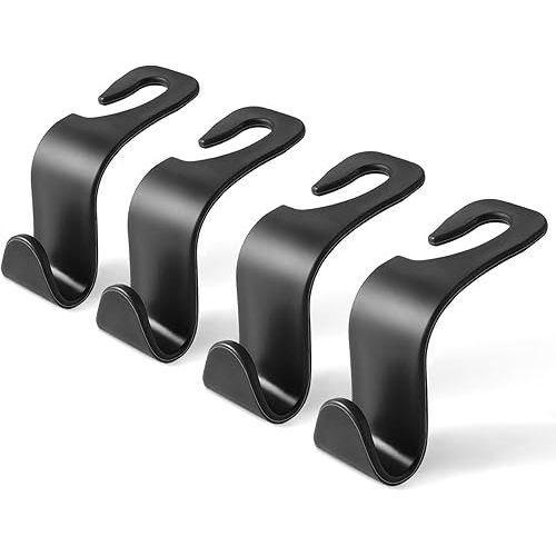 LivTee Car Seat Headrest Hook, Auto Seat Hook Hangers Storage Organizer Interior Accessories for Purse Coats Umbrellas Grocery Bags Handbag, 4-Pack