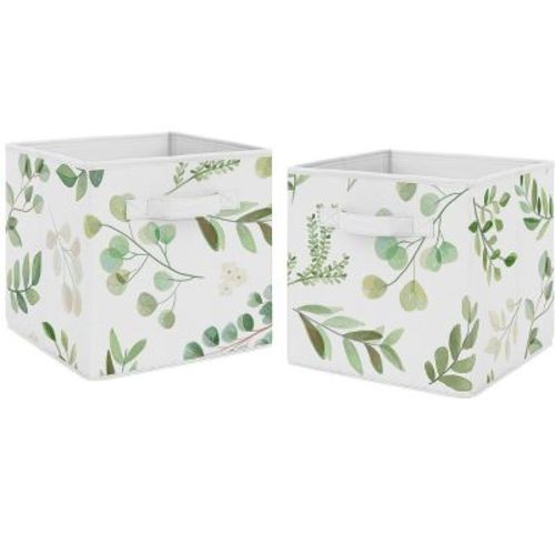 Sweet Jojo Designs Fabric Storage Bins Set Botanical Green and White