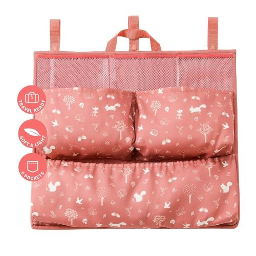BabyToLove Crib & Caddy Organizer | Portable Hanging Storage for Diapers, Toys & Baby Care Items | Pink Forest