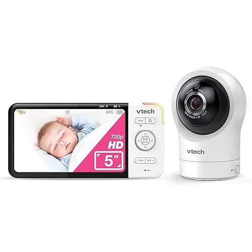 VTech RM5764HDV2 5” Smart HD Pan & Tilt Video Baby Monitor with Remote Access, 2-Way Talk, Soothing Sounds, Temp Sensor & Motion Detection, up to 15 Hours Battery Life