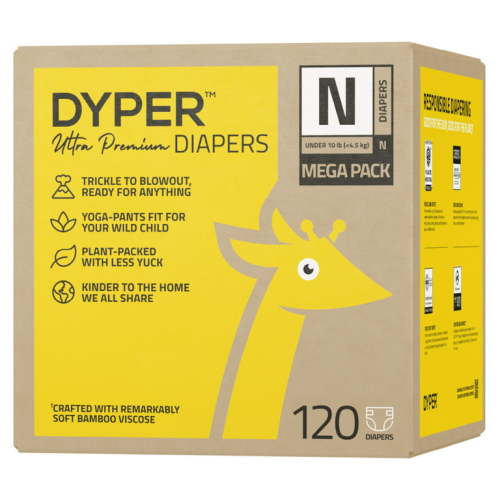 DYPER Ultra Premium Diapers, Remarkably Soft, Size Newborn, 120 Count