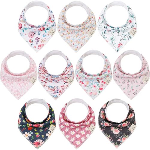 10-Pack Baby Bandana Drool Bibs - Organic Cotton Bandana Bibs for Boys, Girls, Baby Bibs - Tea Party