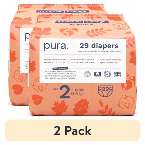 (2 pack) Pura Sensitive Soft Sustainable Baby Diapers Size 2, 29 Count (Choose Your Size and Count)