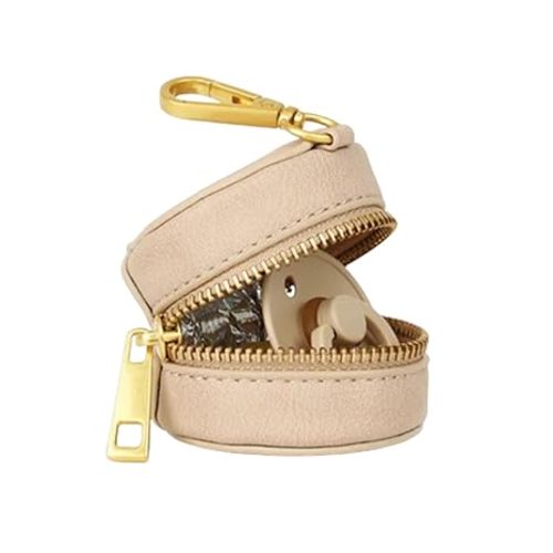 FAWN DESIGN The Paci Case, Brown Pacifier Holder, Premium Pebbled Faux Leather Paci Holder, Insulated Pacifier Case with Zipper and Clip, Fits Most Standard Size Pacifiers, 2.25 x 2.25 inches